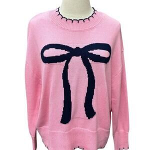 NEW SIMPLY SOUTHERN women's bow knit sweater in pink